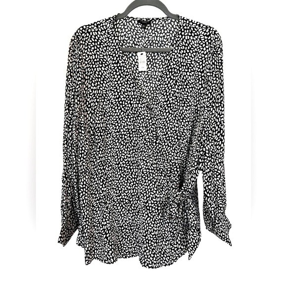 Talbots Faux Wrap Leopard Print Blouse in Black and White 3XLP Petite - Picture 1 of 6